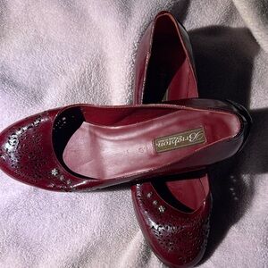 Brighton Women's Burgundy Patent Loafers with Laser-Cut Floral Accent